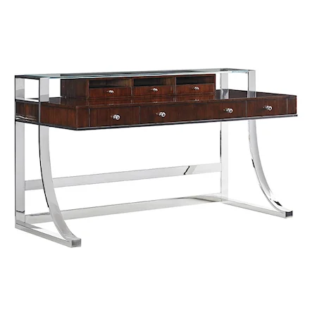 Andrea Modern Writing Desk with Glass Display Shelf